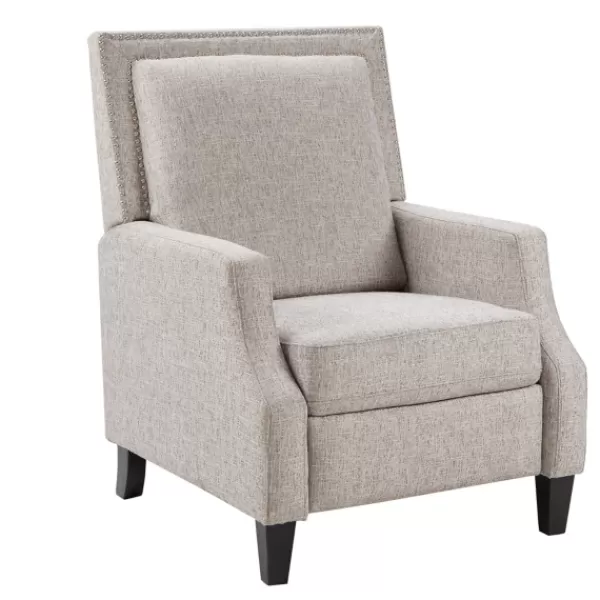 Accent Chairs-Kirkland's Home High Back Nail Head Trim Upholstered Recliner Gray