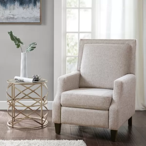 Accent Chairs-Kirkland's Home High Back Nail Head Trim Upholstered Recliner Gray