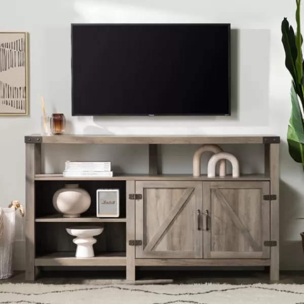 Tv Stands & Media Consoles-Kirkland's Home Highboy Barn Door Tv Stand Gray