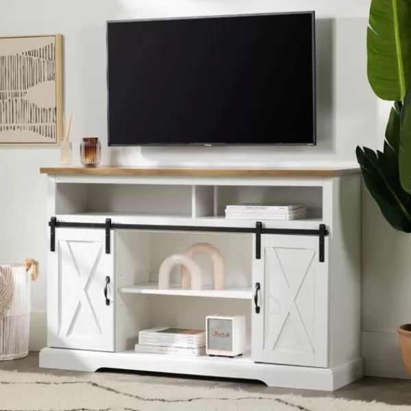 Tv Stands & Media Consoles-Kirkland's Home Highboy Sliding Barn Door Media Cabinet White