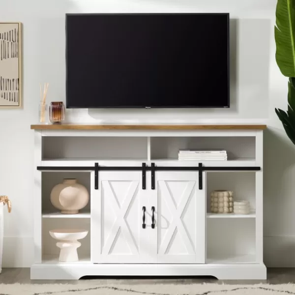 Tv Stands & Media Consoles-Kirkland's Home Highboy Sliding Barn Door Media Cabinet White