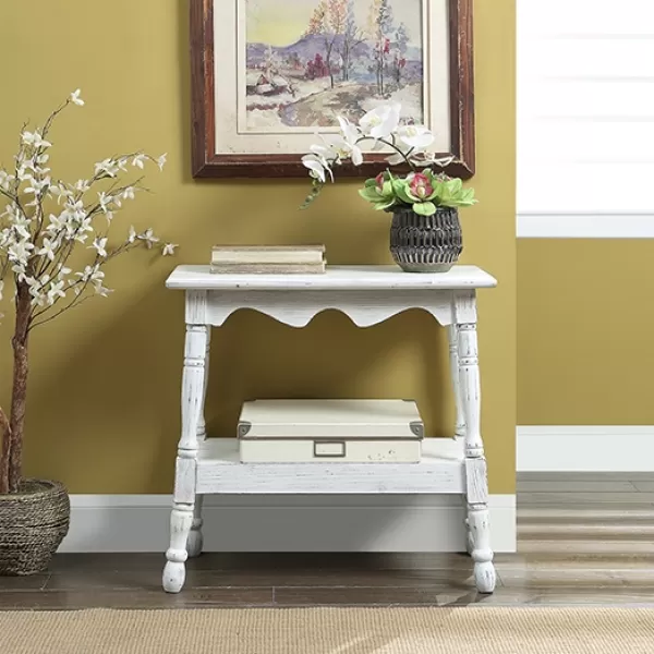 Accent & End Tables-Kirkland's Home Hollie Cream Slant Leg Scallop Edge Side Table Ivory