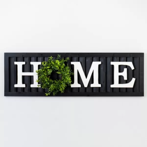 Wall Quotes & Signs-Kirkland's Home Home With Wreath Shutter Wall Plaque Black