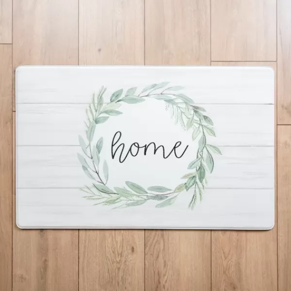 Kitchen & Floor Mats-Kirkland's Home Home Wreath Kitchen Mat White/Green