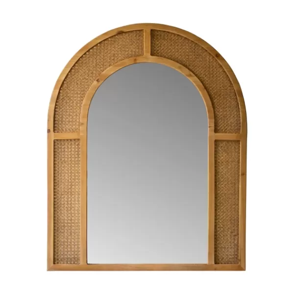 Framed Mirrors-Kirkland's Home Honey Brown Rattan Weave Arched Framed Mirror