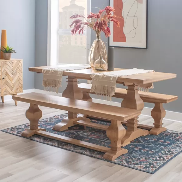 Dining Tables-Kirkland's Home Honey Brown Wood Double Pedestal Dining Table Tan