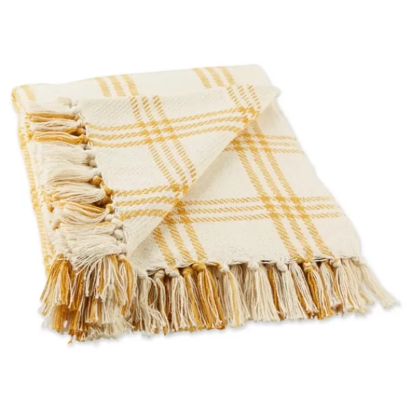 Blankets & Throws-Kirkland's Home Honey Gold Plaid Fringe Throw Yellow