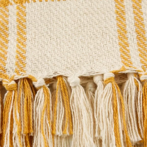 Blankets & Throws-Kirkland's Home Honey Gold Plaid Fringe Throw Yellow