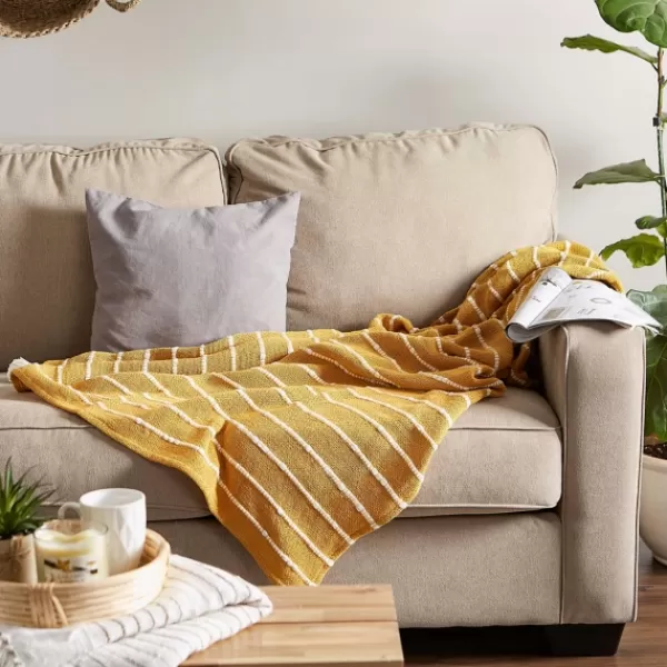 Blankets & Throws-Kirkland's Home Honey Gold Slub Stripe Decorative Throw Yellow