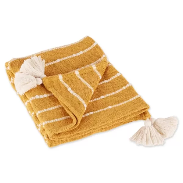 Blankets & Throws-Kirkland's Home Honey Gold Slub Stripe Decorative Throw Yellow