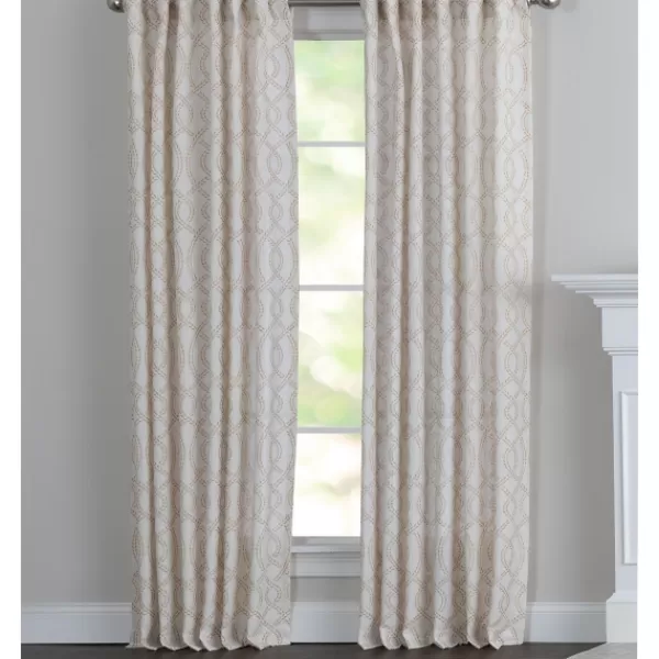 Curtains & Drapes-Kirkland's Home Honey Trellis Woven Single Curtain Panel, 84 In. White/Tan