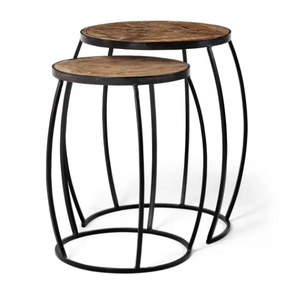 Accent & End Tables-Kirkland's Home Honey Wood And Black Metal Accent Tables, Set Of 2
