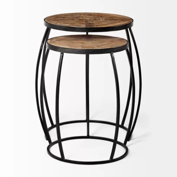 Accent & End Tables-Kirkland's Home Honey Wood And Black Metal Accent Tables, Set Of 2