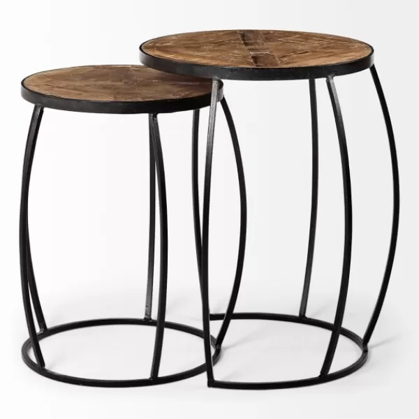 Accent & End Tables-Kirkland's Home Honey Wood And Black Metal Accent Tables, Set Of 2