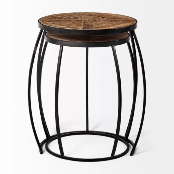 Accent & End Tables-Kirkland's Home Honey Wood And Black Metal Accent Tables, Set Of 2