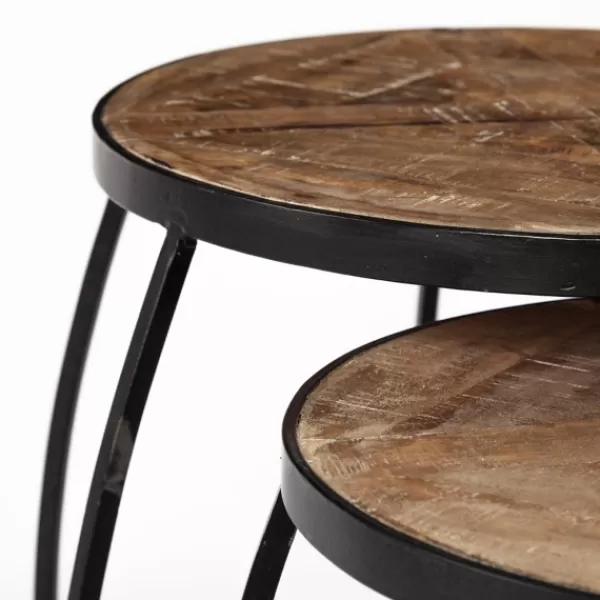 Accent & End Tables-Kirkland's Home Honey Wood And Black Metal Accent Tables, Set Of 2