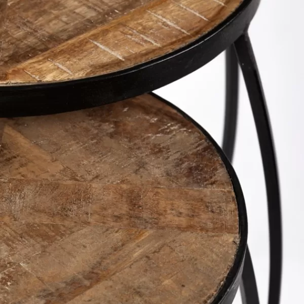 Accent & End Tables-Kirkland's Home Honey Wood And Black Metal Accent Tables, Set Of 2