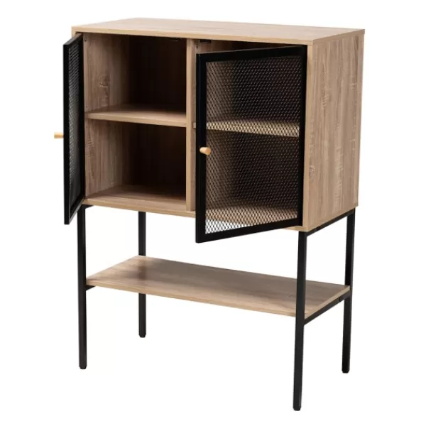 Cabinets & Sideboards-Kirkland's Home Honey Wood And Metal Mesh Cabinet Brown