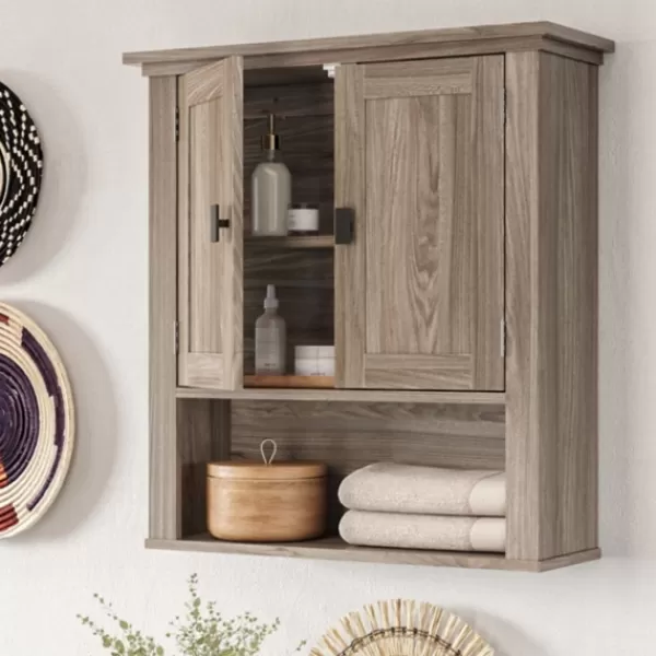 Shelves-Kirkland's Home Honey Woodgrain Wall-Mounted Cabinet Tan