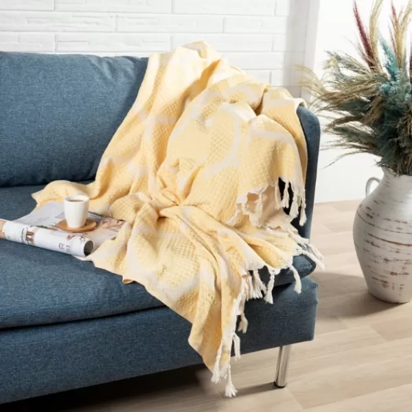 Blankets & Throws-Kirkland's Home Honeycomb Cotton Throw Yellow