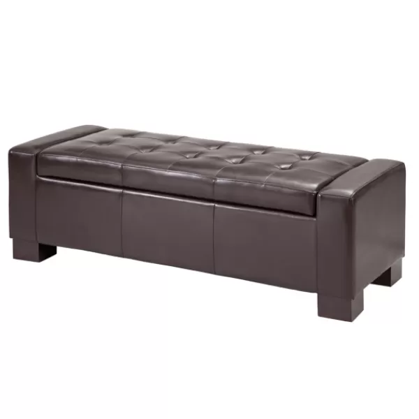 Benches & Ottomans-Kirkland's Home Hudson Tufted Faux Leather Storage Bench Brown