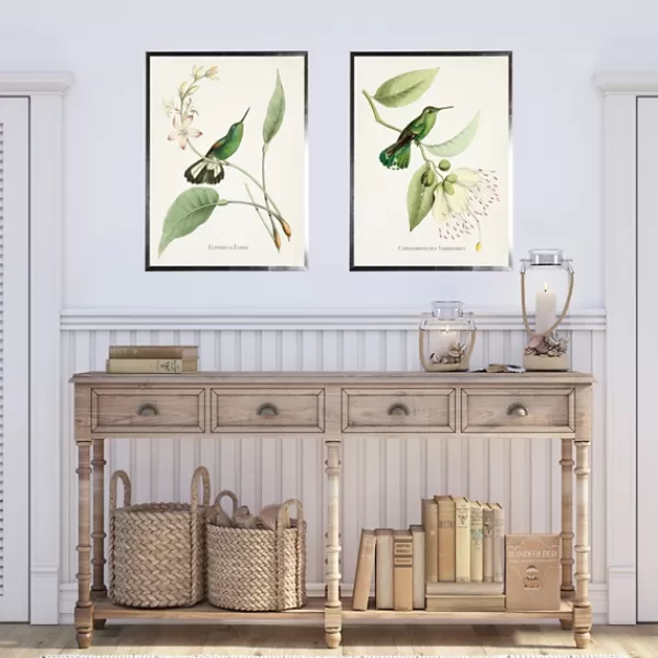 Framed Art-Kirkland's Home Hummingbirds On Flowers 2-Pc. Framed Art Print Set Ivory/Green