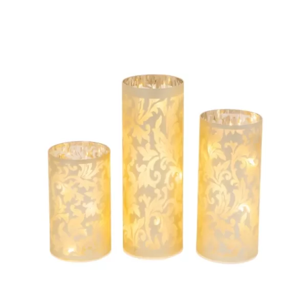 Candle Holders-Kirkland's Home Hurricane Glass Luminaries, Set Of 3 Gold