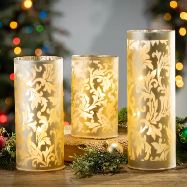 Candle Holders-Kirkland's Home Hurricane Glass Luminaries, Set Of 3 Gold