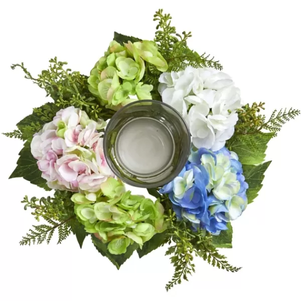 Arrangements & Greenery-Kirkland's Home Hydrangea Candle Centerpiece Pink/Blue