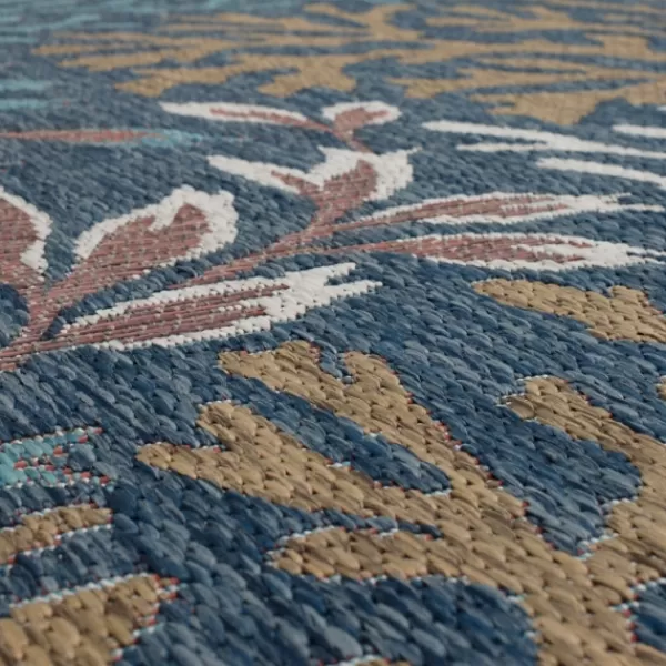 Outdoor Rugs-Kirkland's Home Ikat Coral Sea Blue Outdoor Area Rug, 5X7 White/Yellow/Blue
