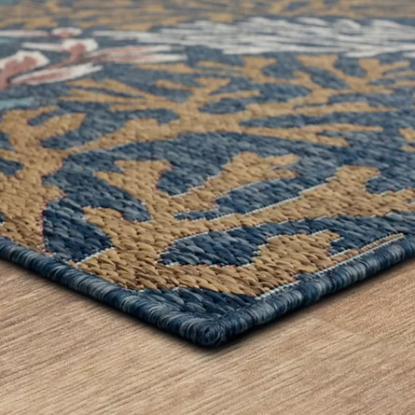 Outdoor Rugs-Kirkland's Home Ikat Coral Sea Blue Outdoor Area Rug, 5X7 White/Yellow/Blue