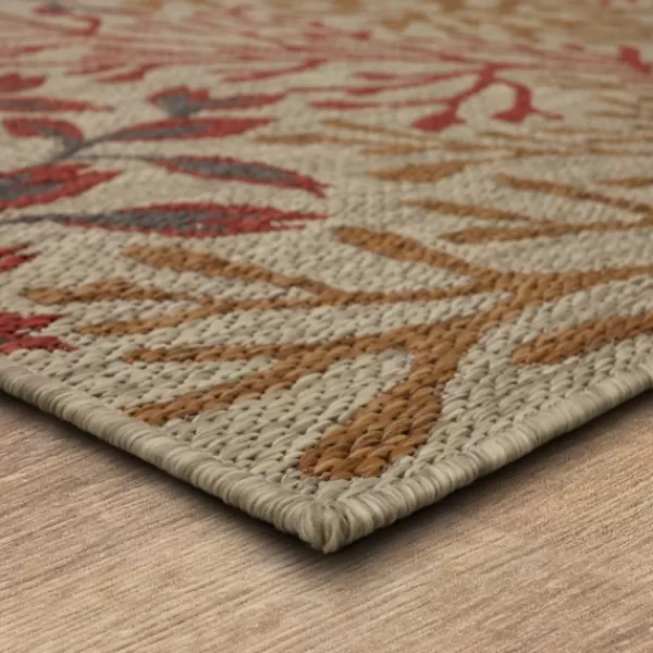 Outdoor Rugs-Kirkland's Home Ikat Coral Sunset Outdoor Area Rug, 5X7 Red/Gray/Yellow