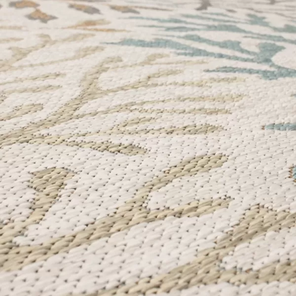 Outdoor Rugs-Kirkland's Home Ikat Coral White Sand Outdoor Area Rug, 5X7 White/Tan/Blue