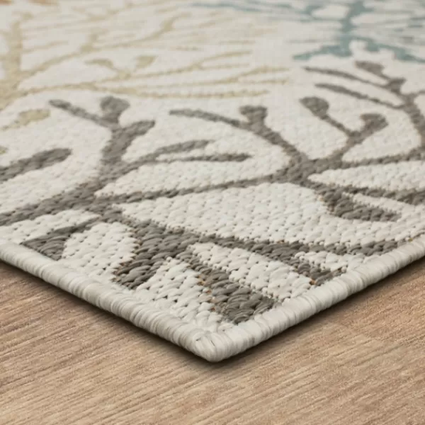 Outdoor Rugs-Kirkland's Home Ikat Coral White Sand Outdoor Area Rug, 5X7 White/Tan/Blue
