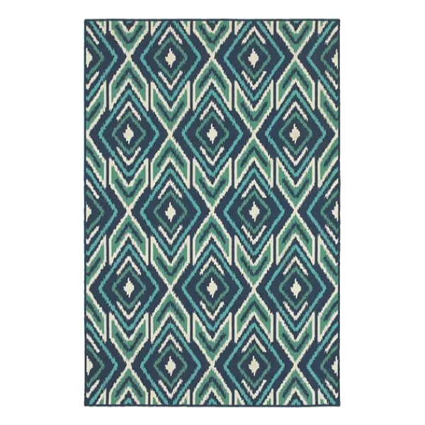 Outdoor Rugs-Kirkland's Home Ikat Diamonds Jenn Outdoor Rug, 6X9 Blue/Green