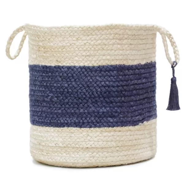 Baskets & Boxes-Kirkland's Home Indigo Bold Striped Jute Basket, 17 In. Blue/Ivory