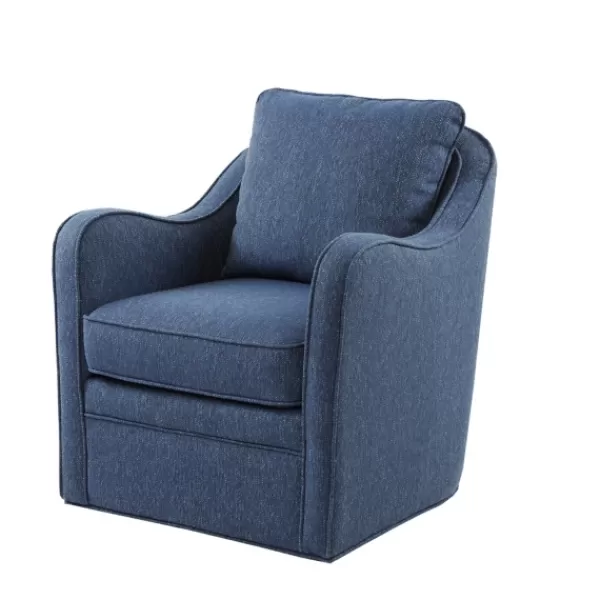 Accent Chairs-Kirkland's Home Indigo Curved Arm Swivel Accent Chair Blue