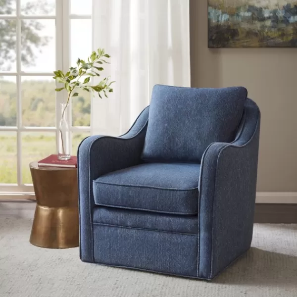 Accent Chairs-Kirkland's Home Indigo Curved Arm Swivel Accent Chair Blue