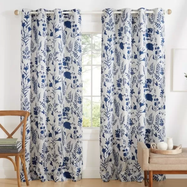 Curtains & Drapes-Kirkland's Home Indigo Floral 2-Pc. Curtain Panel Set, 84 In. Blue/White