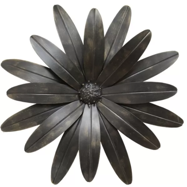 Wall Plaques-Kirkland's Home Industrial Flower Metal Wall Plaque Black/Gold