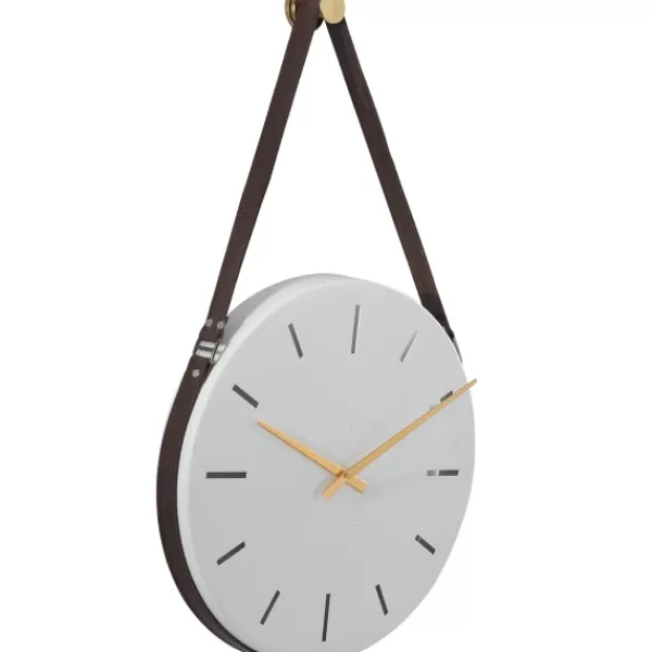 Clocks-Kirkland's Home Industrial Leather Strap Hanging Wall Clock White