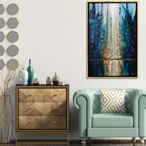 Framed Art-Kirkland's Home Infinite Reflection Abstract Canvas Framed Art Gold/Black/Blue