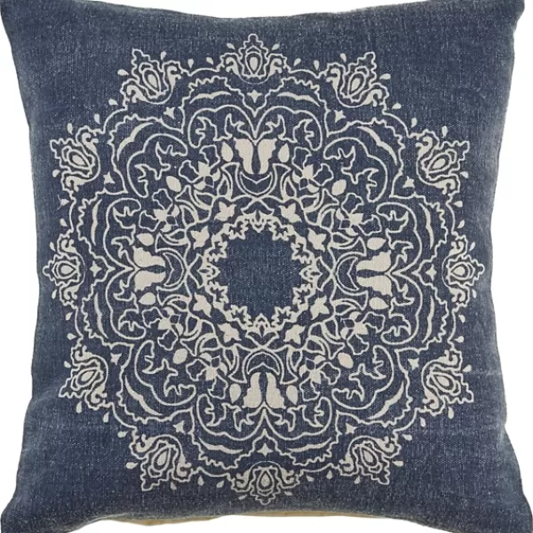 Pillows-Kirkland's Home Intricate Medallion Navy And Cream Pillow Blue/White