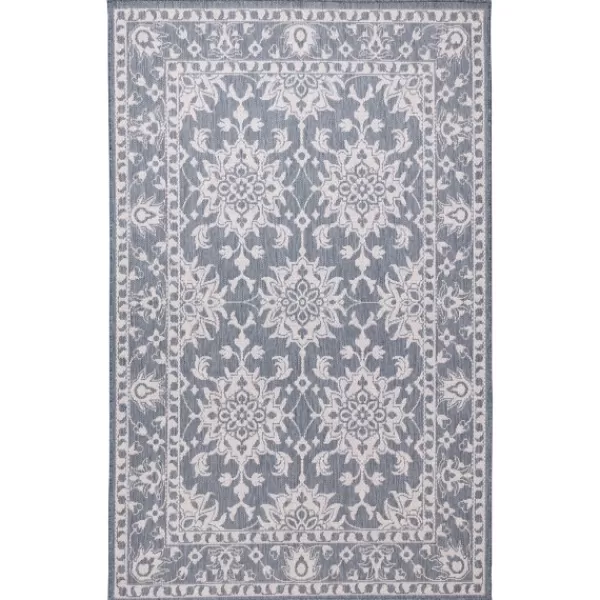 Outdoor Rugs-Kirkland's Home Irene Blue Daffodil Outdoor Area Rug, 7X9 Blue/White