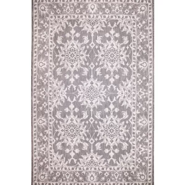 Outdoor Rugs-Kirkland's Home Irene Gray Daffodil Outdoor Area Rug, 4X7 Gray/White