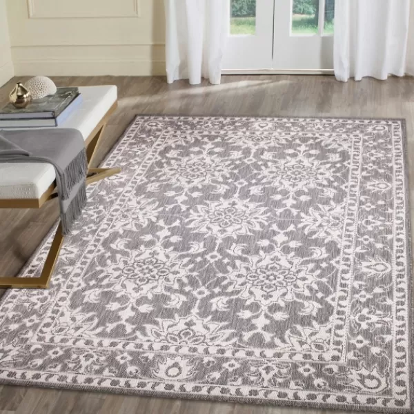 Outdoor Rugs-Kirkland's Home Irene Gray Daffodil Outdoor Area Rug, 6X9 Gray/White