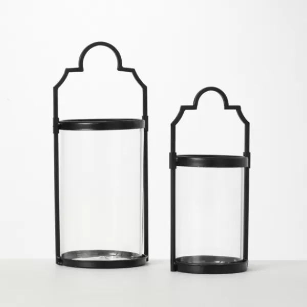 Lanterns-Kirkland's Home Iron And Glass Svelte Lanterns, Set Of 2 Black