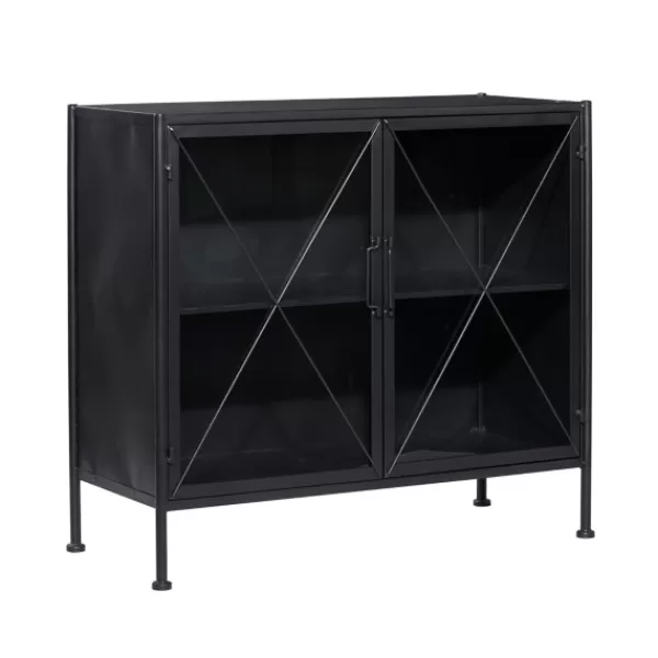 Cabinets & Sideboards-Kirkland's Home Iron X-Panel Cabinet Black