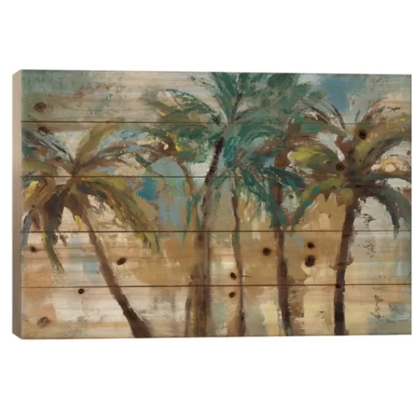 Wall Plaques-Kirkland's Home Island Morning Palms Wood Art Print Blue/Brown