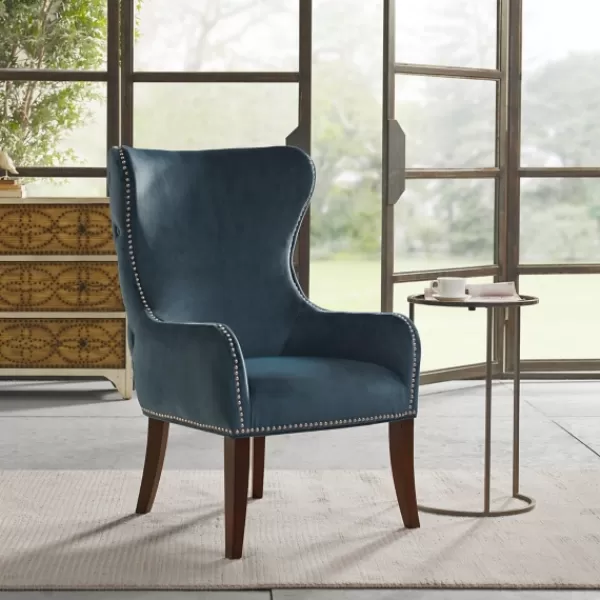 Accent Chairs-Kirkland's Home Ivey Button Tufted Accent Chair Blue